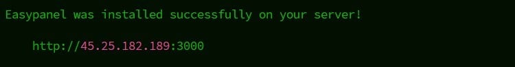 easypanel install successful with interface ip