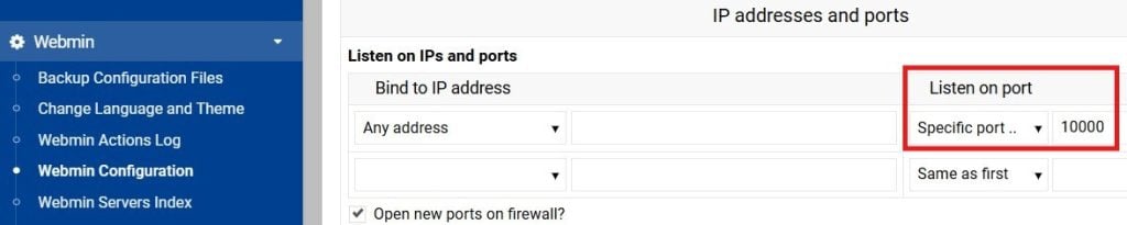 webmin default port