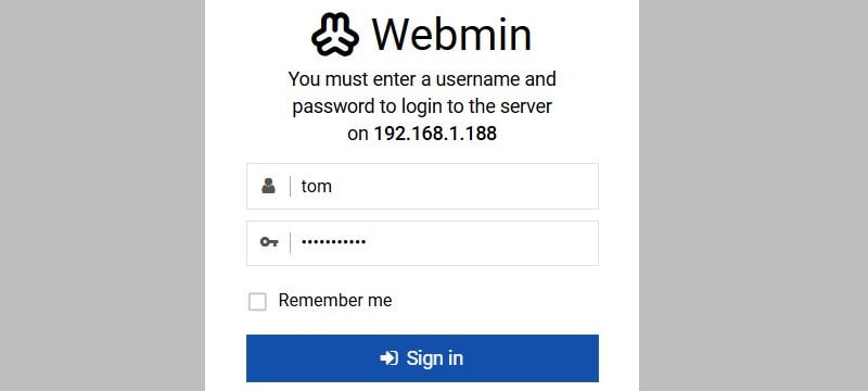 webmin web interface login