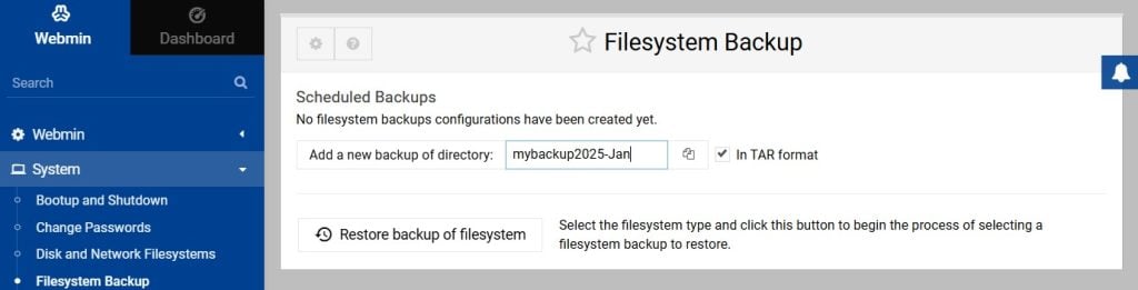 webmin system backup tool