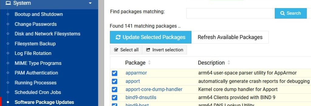 webmin package updater