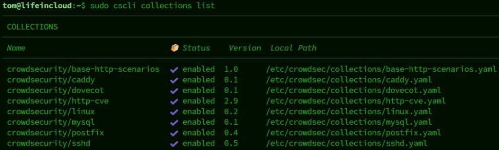 crowdsec list collections installed