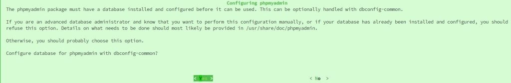 phpmyadmin installer prompt for db-common config