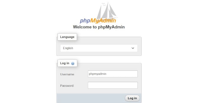 phpmyadmin login web interface